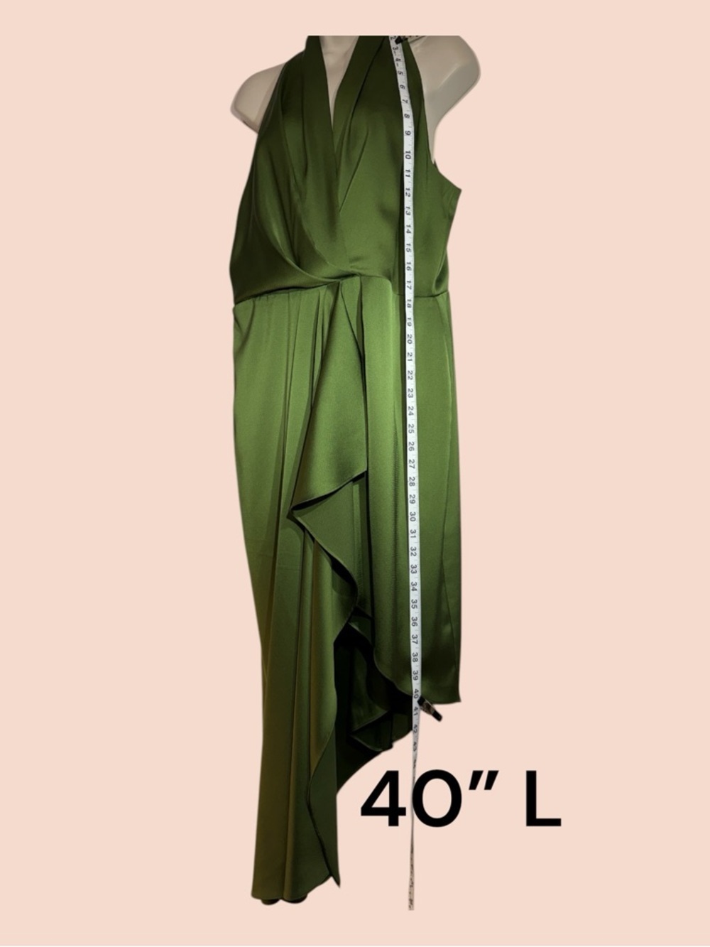 Alex Marie Hazel Olive Green Satin Asymmetrical Tea Length Formal Dress 14P - Picture 4 of 11